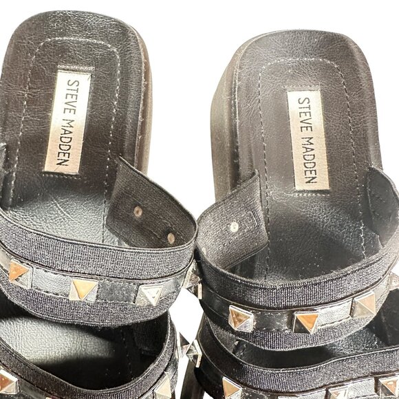 Steve Madden Platform Sandals Black Spike Studded Flats Size 11 Slip ON - Picture 5 of 7
